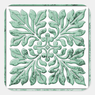 Ancient english tile cool faded green square sticker