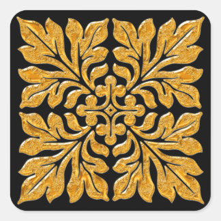 Ancient english tile shiny bright gold square sticker
