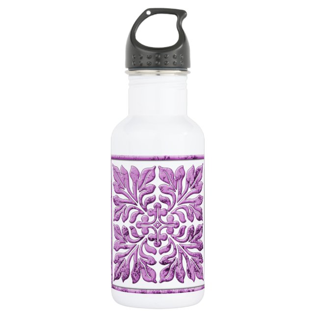 Ancient english tile warm tender purple 532 ml water bottle (Front)