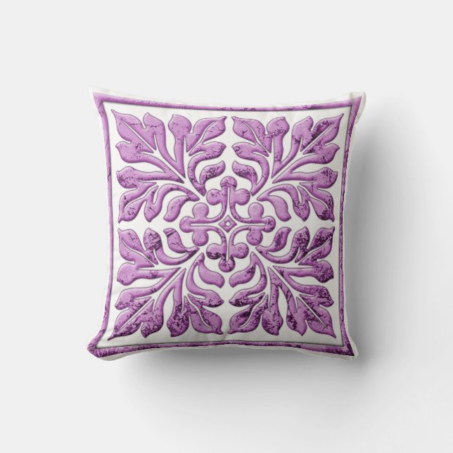 Ancient english tile warm tender purple cushion (Front)