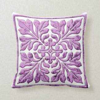 Ancient english tile warm tender purple cushion