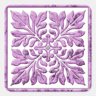 Ancient english tile warm tender purple square sticker