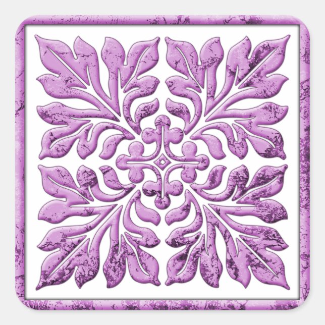 Ancient english tile warm tender purple square sticker (Front)