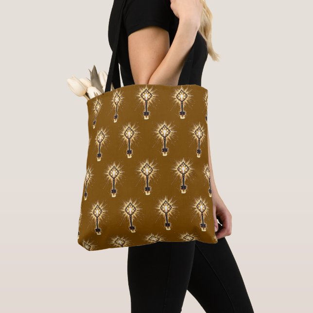 Ancient Fantasy Key with Magical Light – Radiant E Tote Bag (Close Up)
