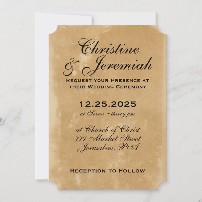 Ancient Faux Parchment Texture Simple Wedding Invitation (Front)