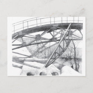 Ancient footbridge. Pencil drawing. Postcard