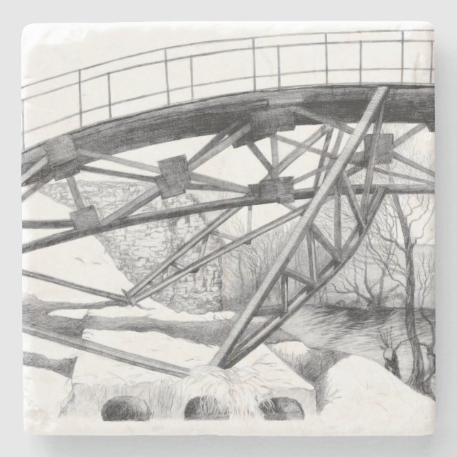 Ancient footbridge pencilart stone coaster (Front)