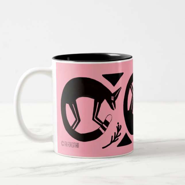 Ancient foxes  and flowers on lite coral mug (Left)