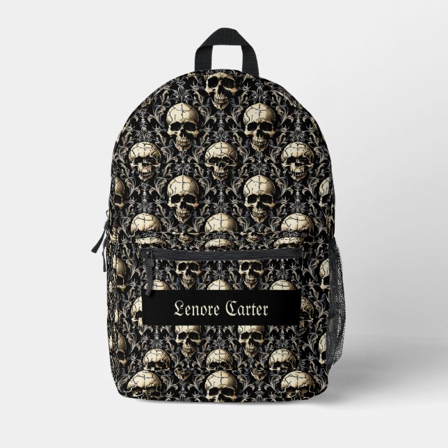 Ancient Goth Skulls Printed Backpack (Front)