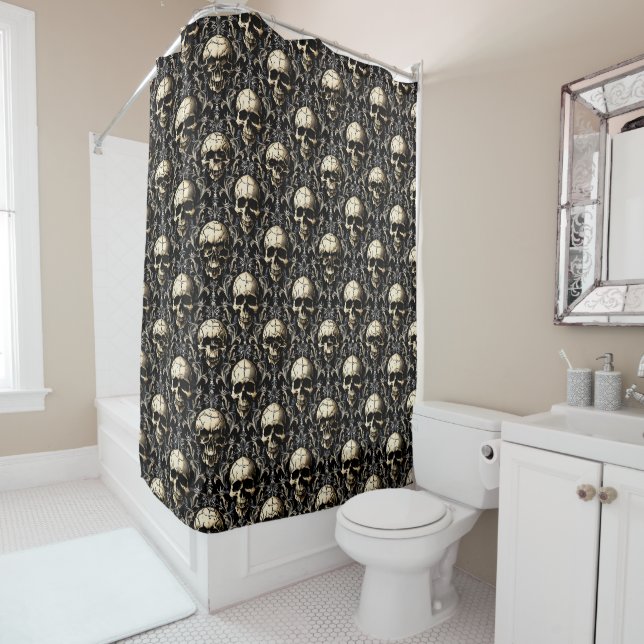 Ancient Gothic Skulls Shower Curtain (In Situ)