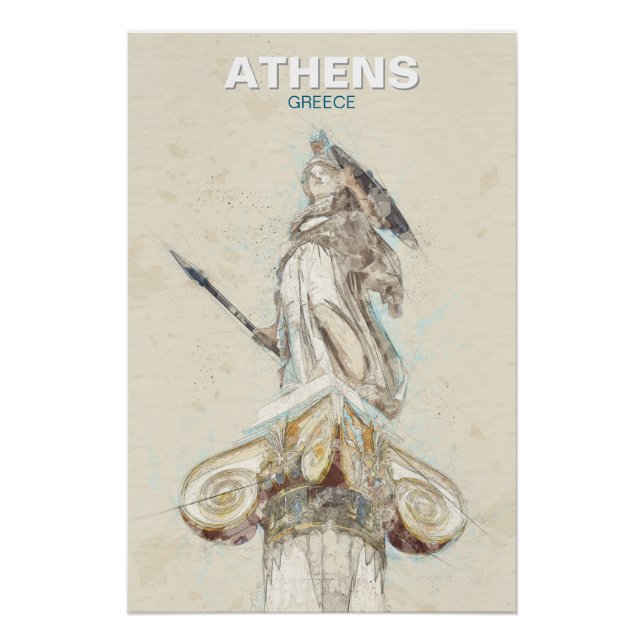Ancient Greece Athena Statue Sketch Poster  (Front)