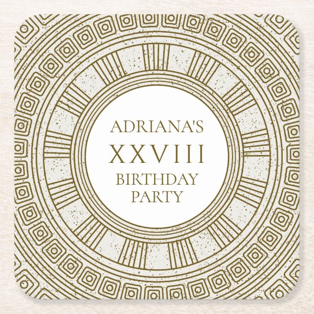 Ancient Greece Birthday Party with stone elements Square Paper Coaster (Front)
