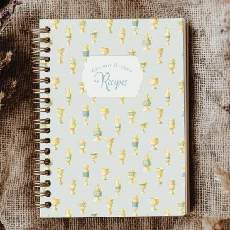 Ancient Greece Dusty Blue White Vases Recipe Notebook