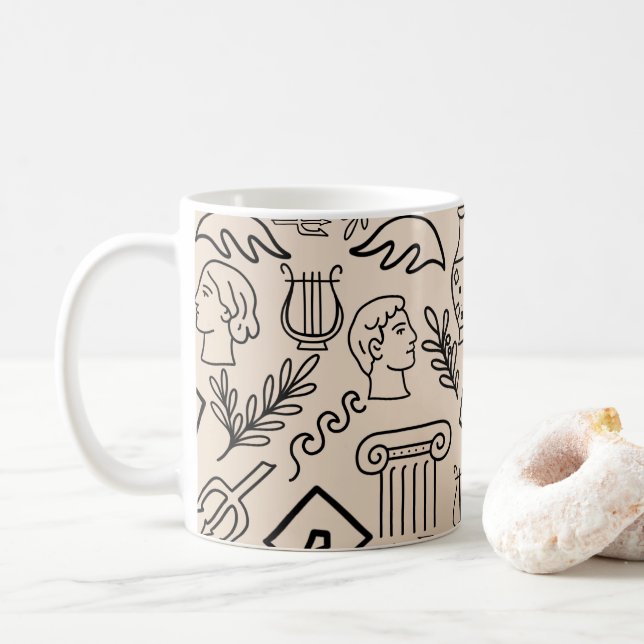 Ancient Greece Line Art Pattern Coffee Mug (With Donut)