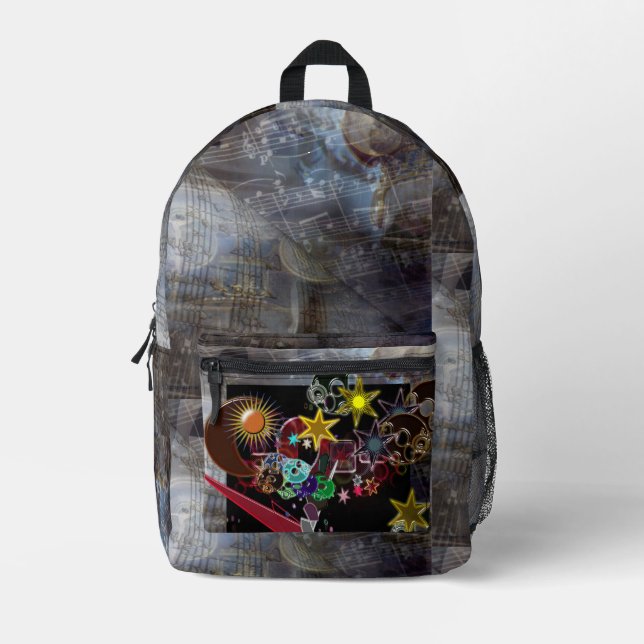 Ancient Greece Music Staff Stars Printed Backpack (Front)