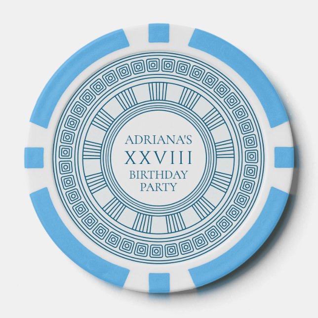 Ancient Greece themed party  with blue pattern Poker Chips (Front)
