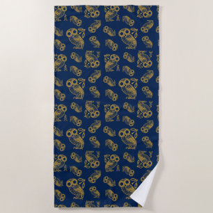 Ancient Greek Athenian Owl Pattern Beach Towel