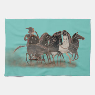 Ancient Greek chariot and horses Tea Towel