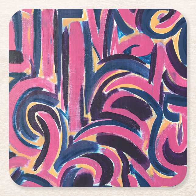 Ancient Greek Graffiti-Hand Painted Abstract Art Square Paper Coaster (Front)