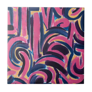 Ancient Greek Graffiti-Hand Painted Abstract Art Tile