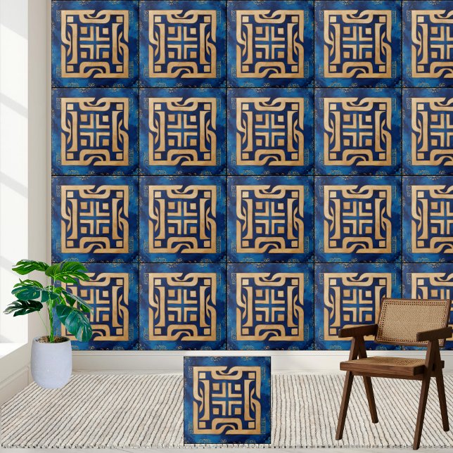 Ancient Greek Key Pattern Tile in Gold and Blue (Creator Uploaded)