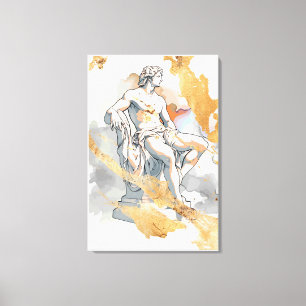 Ancient Greek man sitting surrounded by goldmarble Canvas Print