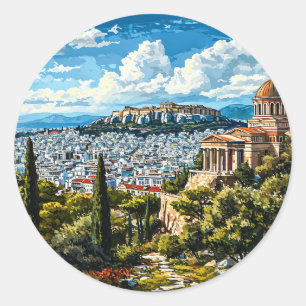 Ancient Greek Monument in Historic Athens Classic Round Sticker