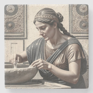 Ancient Greek Mosaic Woman Home Decor Stone Coaster