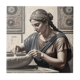 Ancient Greek Mosaic Woman Home Tile