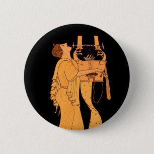 Ancient Greek Musician Singing & Playing Kithara 6 Cm Round Badge