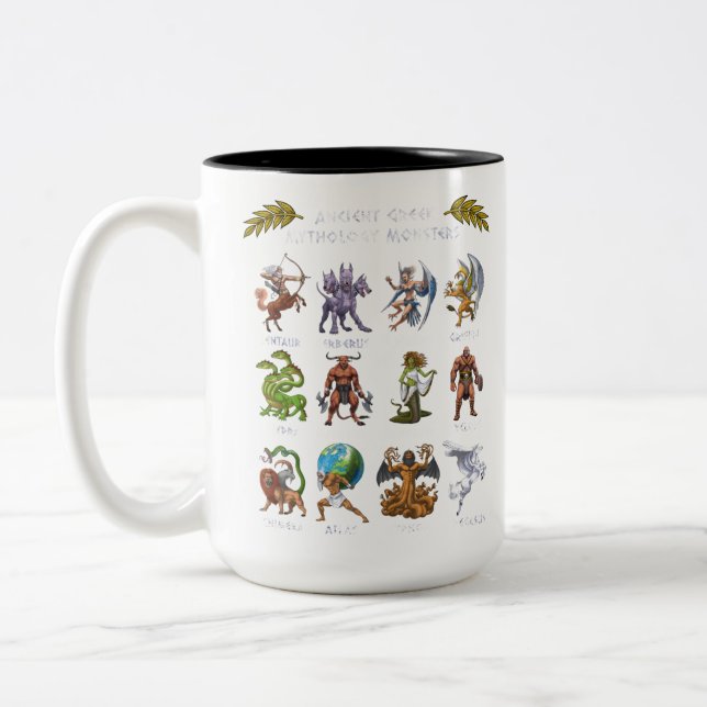 Ancient Greek Mythology Monsters Two-Tone Coffee Mug (Left)