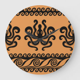 Ancient Greek octopus, wave pattern Large Clock