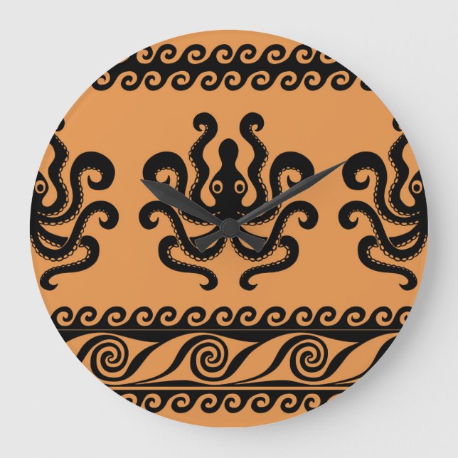 Ancient Greek octopus, wave pattern Large Clock (Front)