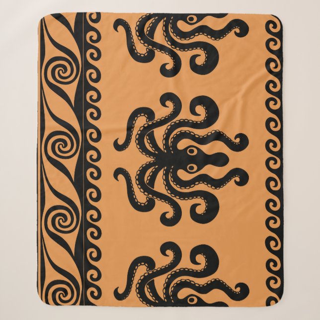 Ancient Greek octopus, wave pattern Sherpa Blanket (Front)