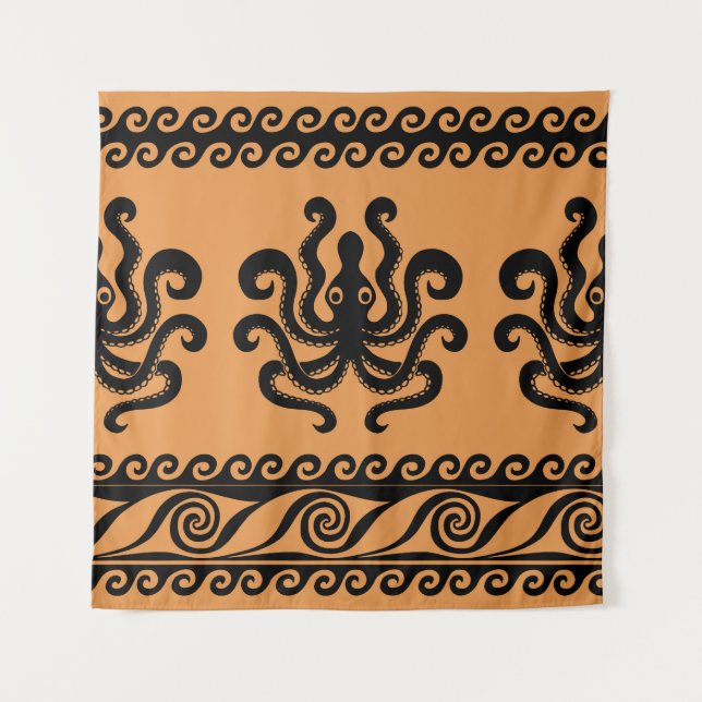 Ancient Greek octopus, wave pattern Tapestry (Front)