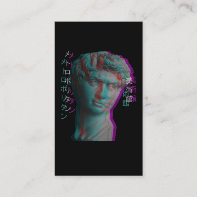 Ancient Greek Sculpture Vaporwave Statue Head Business Card (Front)