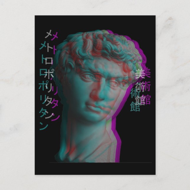 Ancient Greek Sculpture Vaporwave Statue Head Postcard (Front)