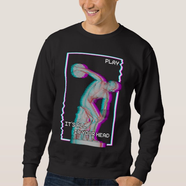 Ancient Greek Statue Discus Throw Vaporwave Glitch Sweatshirt (Front)