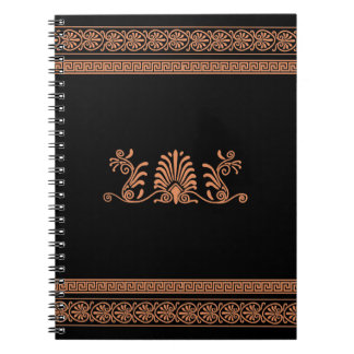 Ancient Greek Style Black and Orange Floral Design Notebook