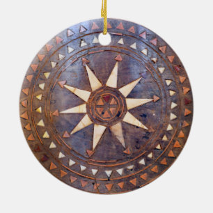 ancient greek symbol wood ethnic sun motif carved ceramic tree decoration