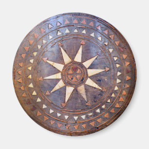 ancient greek symbol wood ethnic sun motif carved magnet