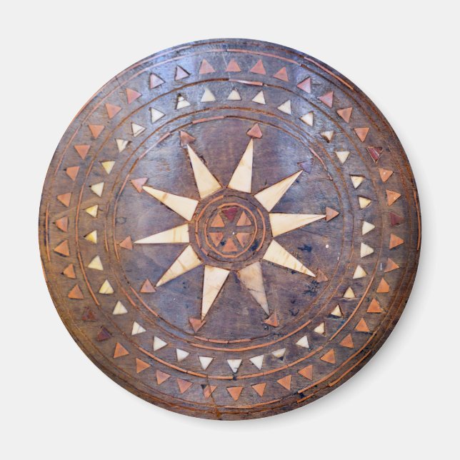 ancient greek symbol wood ethnic sun motif carved magnet (Front)