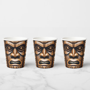 Ancient Guardians: Tiki Wood Art Paper Cups