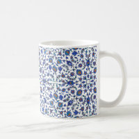 Ancient Handmade Blue Turkish Floral Tiles Pattern