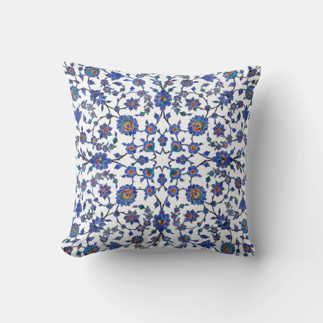 Ancient Handmade Turkish Floral Tiles Pattern Cushion (Front)