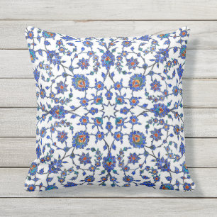 Ancient Handmade Turkish Floral Tiles Pattern Outdoor Cushion