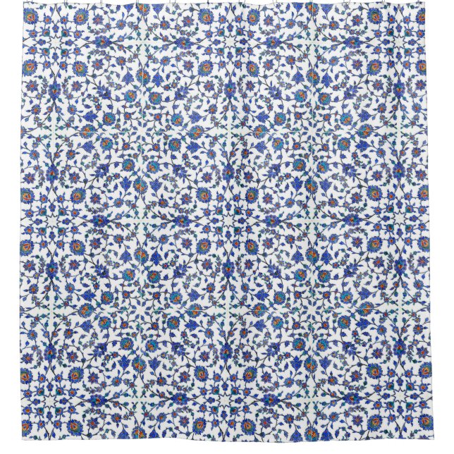 Ancient Handmade Turkish Floral Tiles Pattern Shower Curtain (Front)