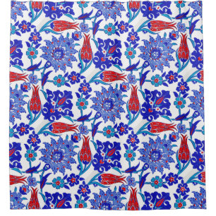 Ancient Handmade Turkish Floral Tulip Tile Pattern Shower Curtain