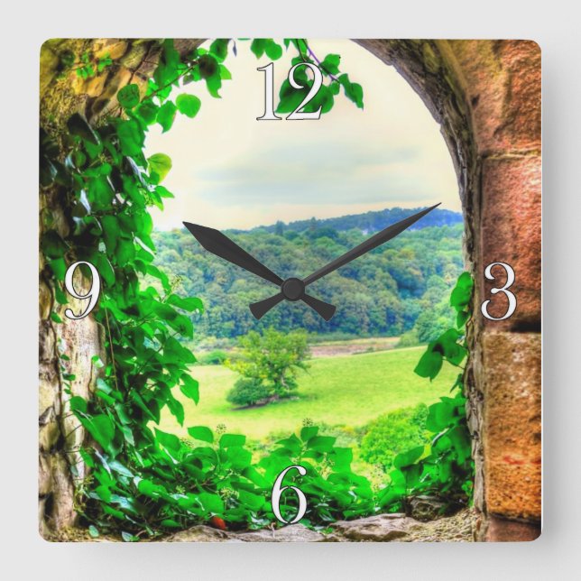 Ancient Historic Sites, Castle Ruins of Britain Square Wall Clock (Front)
