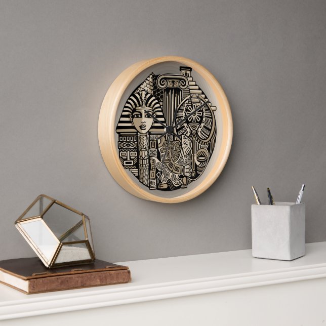 Ancient Historical Symbols Tattoo Style Clock (Office)